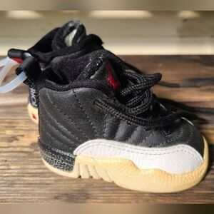 Vintage NIKE JORDAN 12 Retro Playoff baby SZ 2C PLAY BLACK / WHITE shoes laces